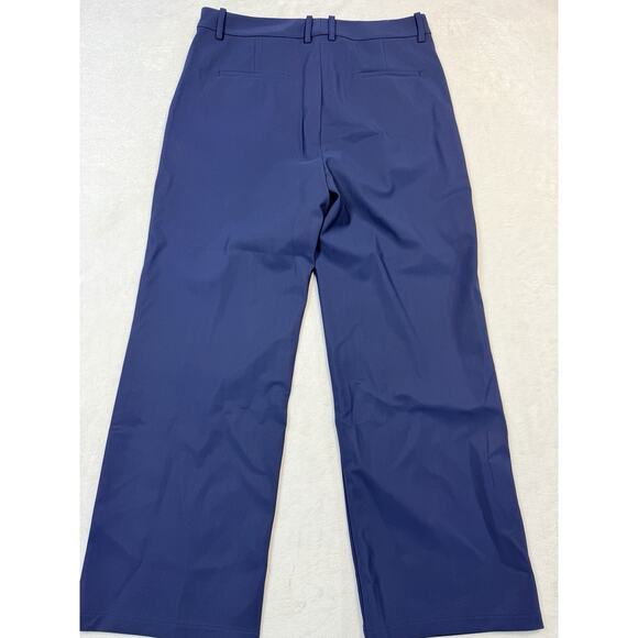 Theory Wide Leg Trousers Navy Blue Flat Front High Waist Modern Prep Women's 10 - Picture 7 of 9